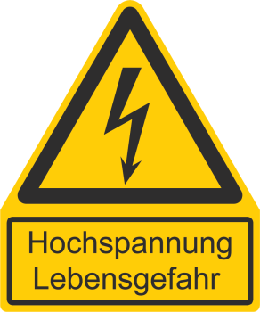 Kombischild Warnung vor elektrischer Spannung (W012) + Zusatztext "Hochspannung Lebensgefahr"