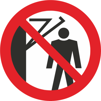 Hinter den Schwenkarm treten verboten (Verbotszeichen D-P023)