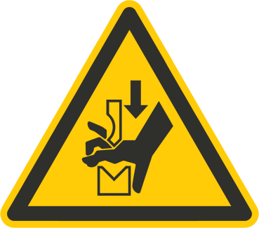 Warnung vor Quetschgefahr der Hand zwischen den Werkzeugen einer Presse (Warnzeichen W030)