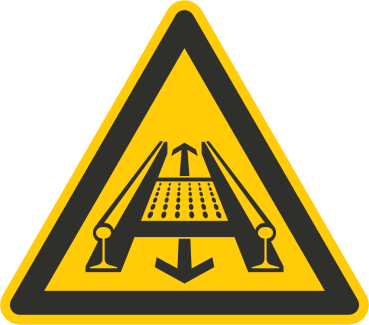 Warnung vor Gefahren durch eine Förderanlage im Gleis (Warnzeichen D-W029)