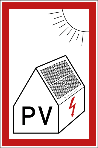 Feuerwehrhinweisschild zur Abschaltung von Photovoltaik-Anlagen