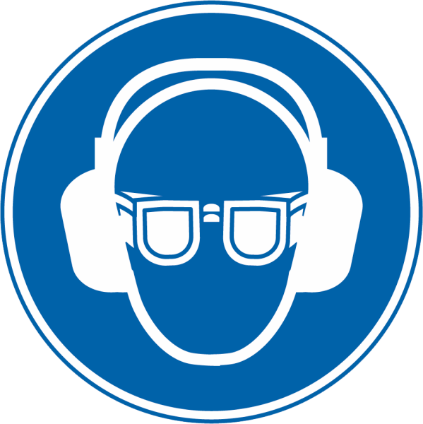 Gehörschutz und Augenschutz benutzen (Gebotszeichen Praxisbewährt)