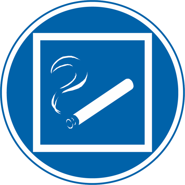 Rauchen nur innerhalb des begrenzten Raumes gestattet (Gebotszeichen Praxisbewährt)