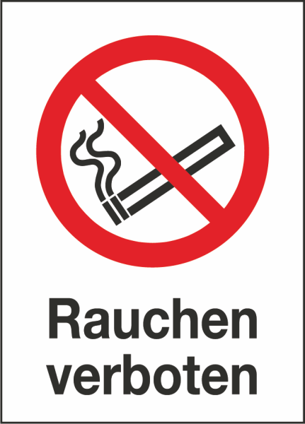 Kombischild Rauchen verboten (Verbotszeichen P002) mit Zusatztext deutsch