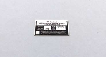 Typenschild geätzt für Simson S51 C Plakette 260kg IFA VEB, blanko, Ansicht 2