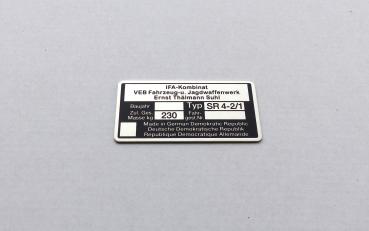 Typenschild geätzt für Simson Star SR4-2/1 Plakette 230kg IFA VEB, ab BJ 70, beschriftet, Ansicht 2