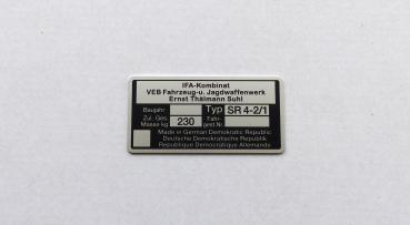 Typenschild geätzt für Simson Star SR4-2/1 Plakette 230kg IFA VEB, ab BJ 70, beschriftet, Ansicht 3