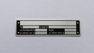 Typenschild Var.2 blanko für Fahrzeuge und Anhänger mit 2 Achsen, Ansicht 4