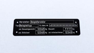 Var.3.1 Typenschild für Anhänger mit 1 Achse, beschriftet, Ansicht 1
