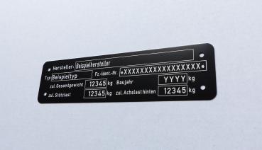 Var.3.1 Typenschild für Anhänger mit 1 Achse, beschriftet, Ansicht 3