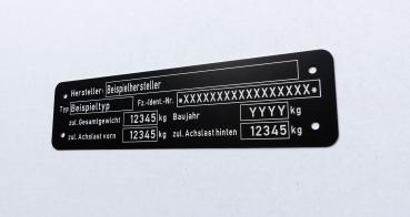 Var.3.2 Typenschild für Anhänger, Auto oder LKW mit 2 Achsen, beschriftet, Ansicht 3
