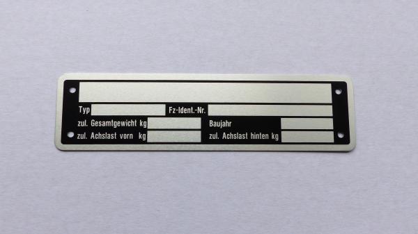 Typenschild Var.2 blanko für Fahrzeuge und Anhänger mit 2 Achsen, Ansicht 2