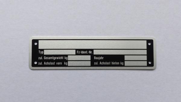 Typenschild Var.2 blanko für Fahrzeuge und Anhänger mit 2 Achsen, Ansicht 4